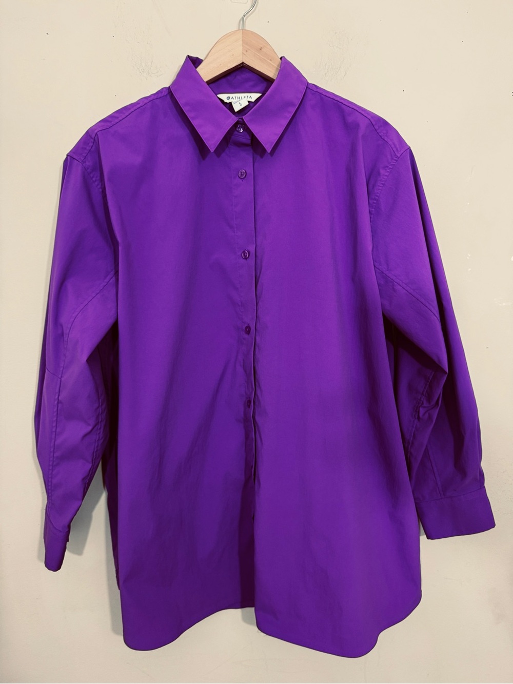 Athleta Purple Oversize Stretch Poplin Button-Up Shirt size L Office Minimalist